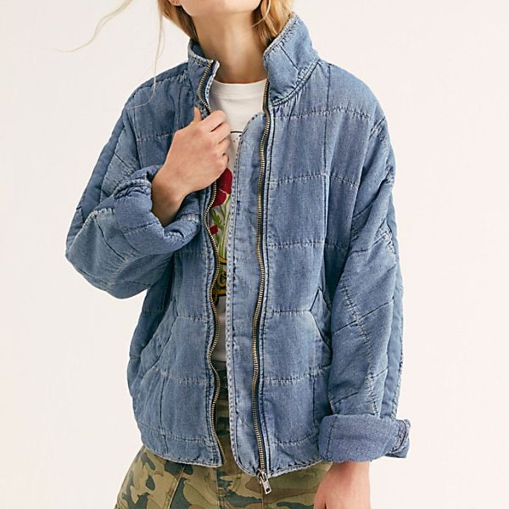 XS Free People Dolman Quilted Denim Jacket …